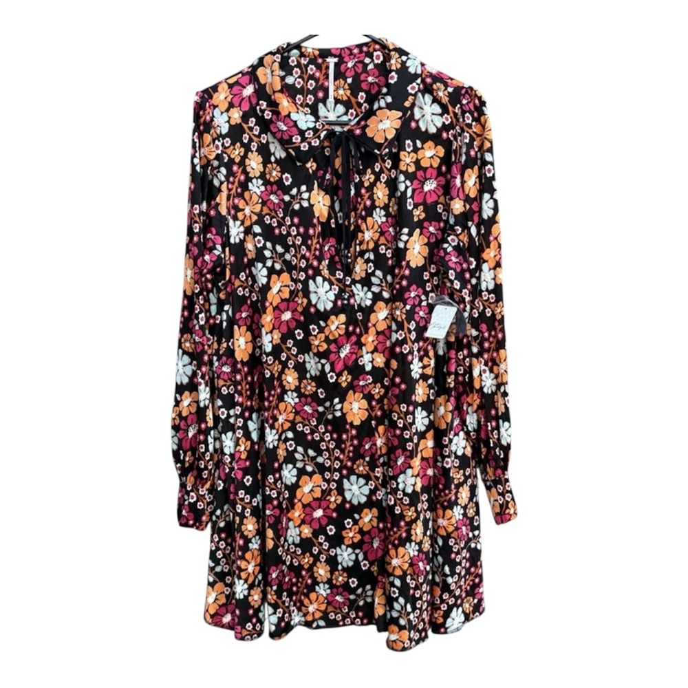 NWT Free People Daisy Jane Black Floral Swing Dress Generous Medium Retail $148